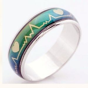 Color Changing Mood Ring EKG Heart Stainless Steel
